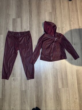 New York & Company Deep Wine Zip Hoodie Set